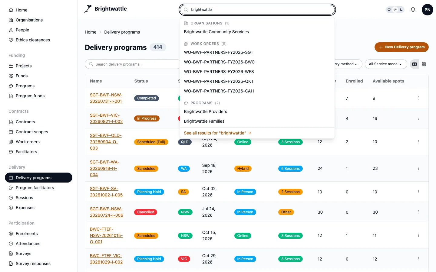 Global search showing results grouped by resource type