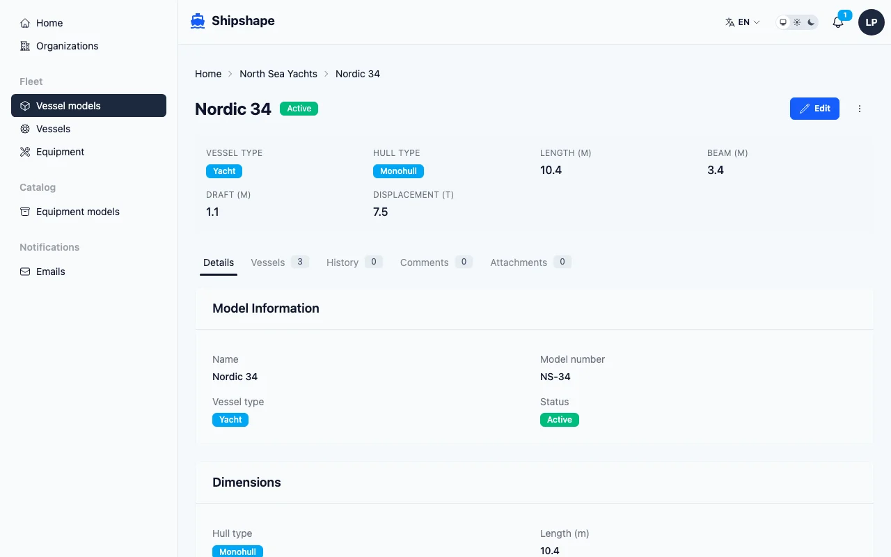 Detail page with field sections, tabs, and related records
